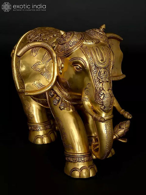 24" Majestic Elephant with Beautiful Carvings | Home Decor | Brass Statue