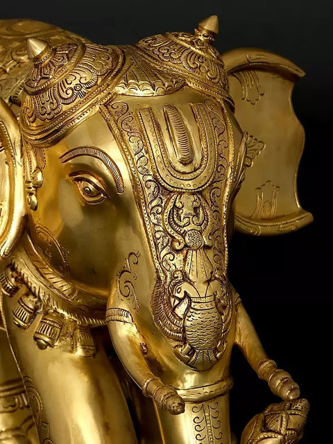 24" Majestic Elephant with Beautiful Carvings | Home Decor | Brass Statue
