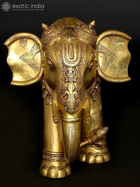 24" Majestic Elephant with Beautiful Carvings | Home Decor | Brass Statue