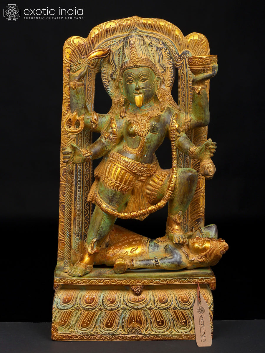 17" Goddess Kali Standing on Shiva Brass Statue for Pooja