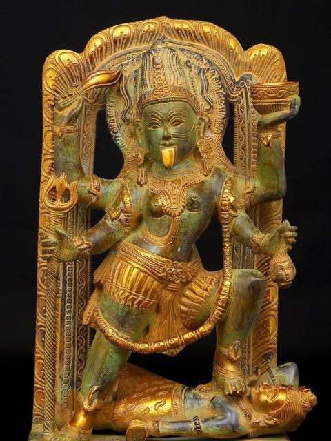 17" The Fearless Destroyer - Goddess Kali Standing on Lord Shiva | Brass Statue