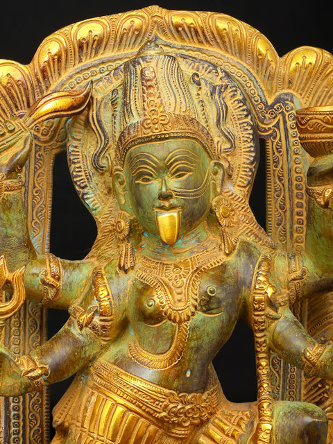 17" The Fearless Destroyer - Goddess Kali Standing on Lord Shiva | Brass Statue