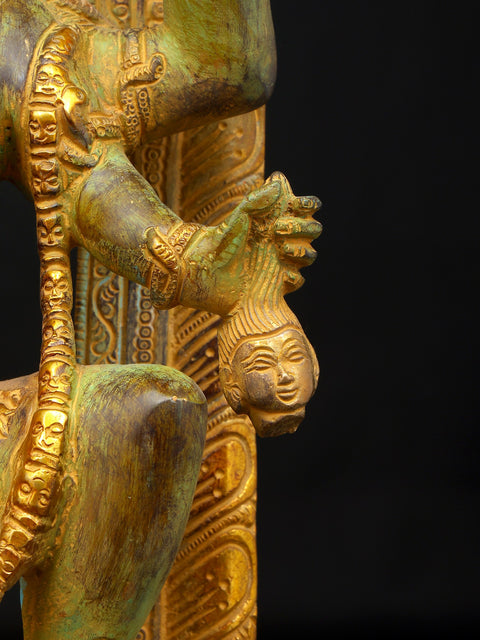 17" The Fearless Destroyer - Goddess Kali Standing on Lord Shiva | Brass Statue