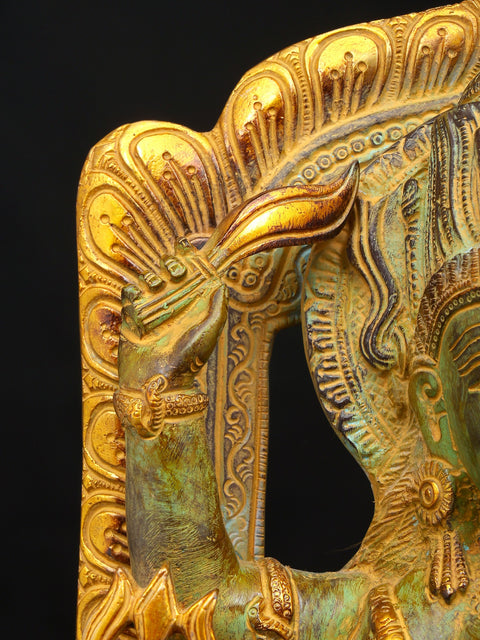 17" The Fearless Destroyer - Goddess Kali Standing on Lord Shiva | Brass Statue