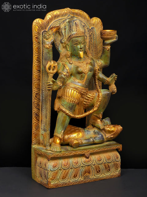 17" The Fearless Destroyer - Goddess Kali Standing on Lord Shiva | Brass Statue
