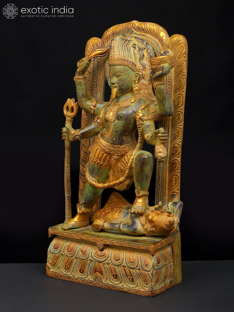 17" The Fearless Destroyer - Goddess Kali Standing on Lord Shiva | Brass Statue