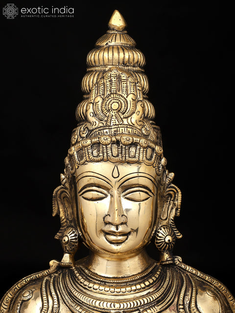 32" Large Four Armed Goddess Lakshmi Seated on Throne | Brass Statue | Made In India