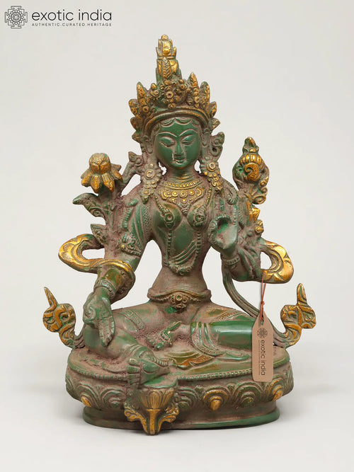 8" Green Tara Tibetan Buddhist Brass Statue