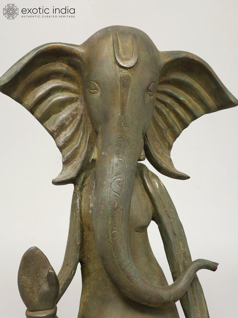 15" Modern Ganesha in Blessing Gesture | Brass Statue