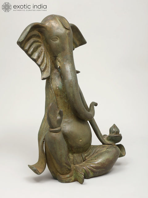 15" Modern Ganesha in Blessing Gesture | Brass Statue