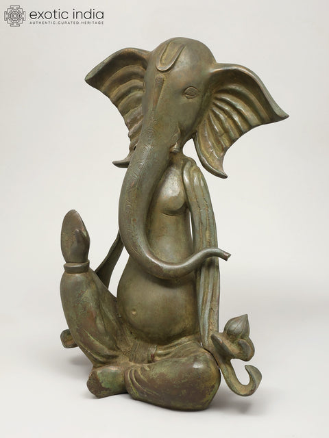 15" Modern Ganesha in Blessing Gesture | Brass Statue
