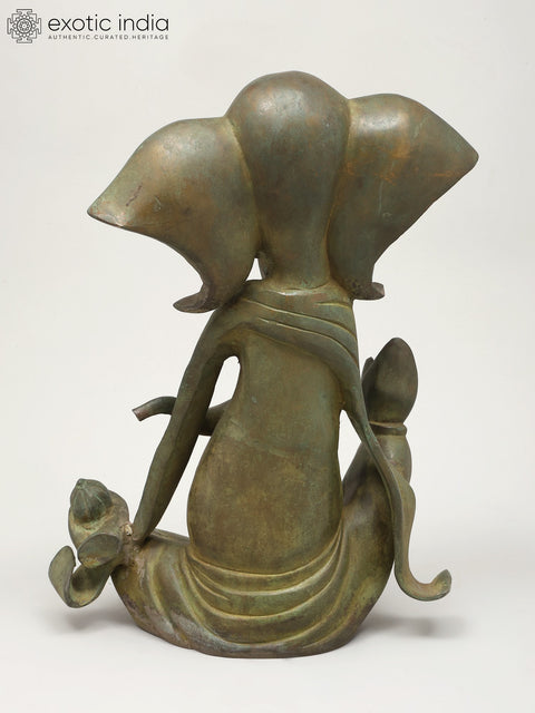 15" Modern Ganesha in Blessing Gesture | Brass Statue