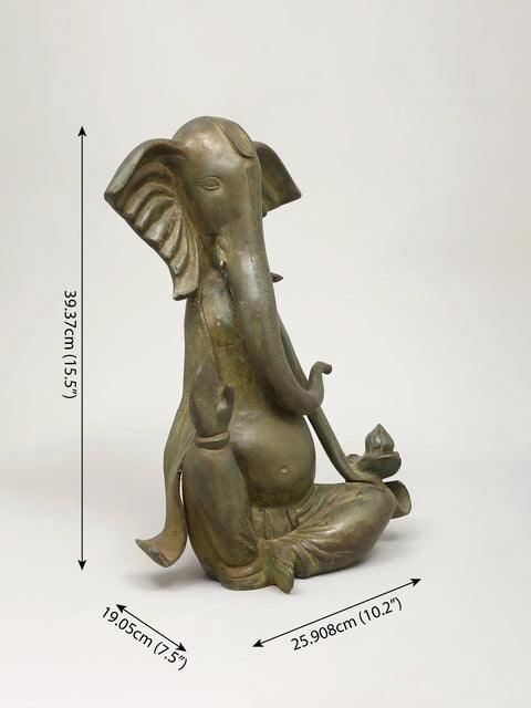 15" Modern Ganesha in Blessing Gesture | Brass Statue