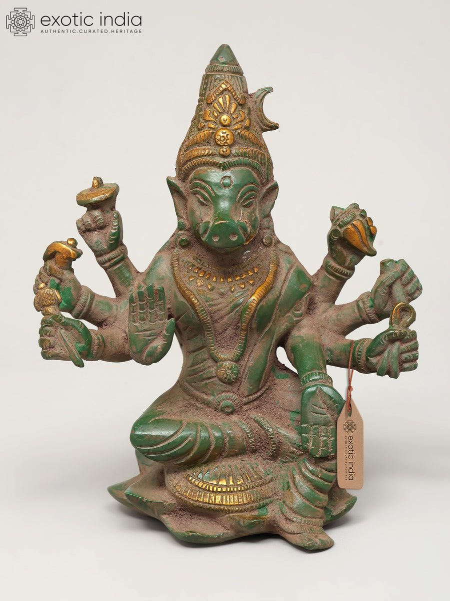 7" Eight Armed Goddess Varahi Brass Statue for Pooja
