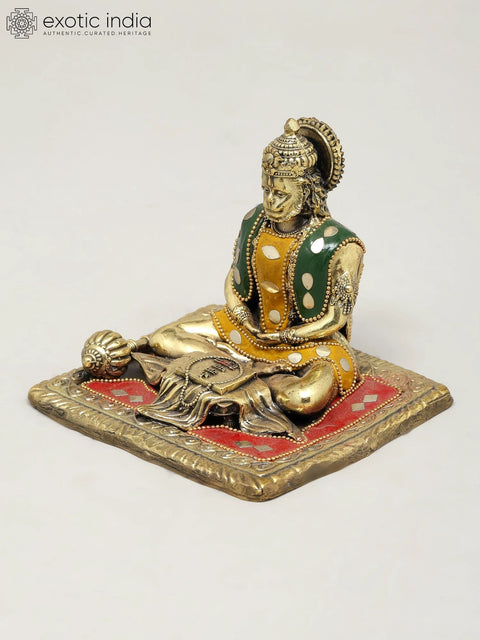 4" Small Superfine Shri Ram Bhakta Hanuman | Brass Statue with Inlay Work