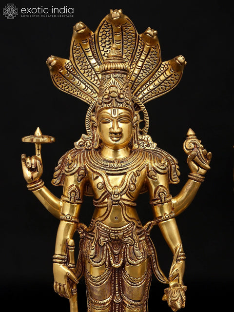 18" Four Armed Standing Lakshmi Narayan (Vishnu Lakshmi) Pair | Brass Statues