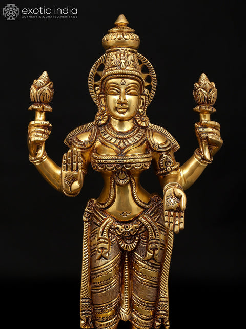 18" Four Armed Standing Lakshmi Narayan (Vishnu Lakshmi) Pair | Brass Statues