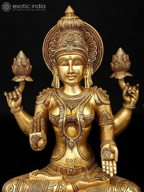 18" Four Armed Blessing Lakshmi - Ganesha Pair | Brass Statues