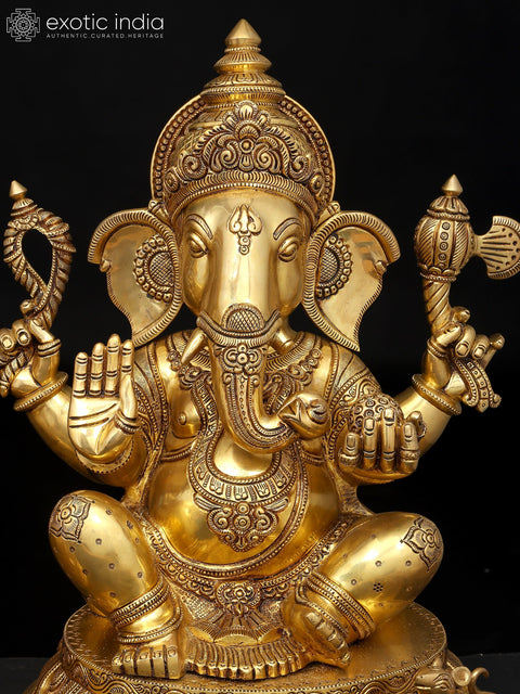 18" Four Armed Blessing Lakshmi - Ganesha Pair | Brass Statues
