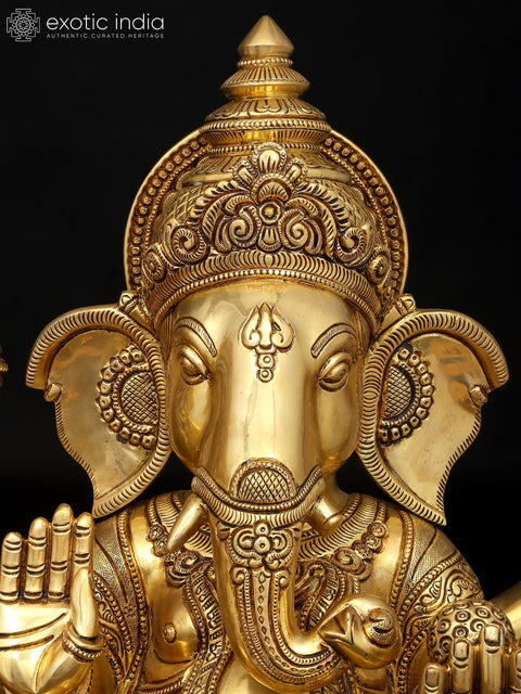 18" Four Armed Blessing Lakshmi - Ganesha Pair | Brass Statues