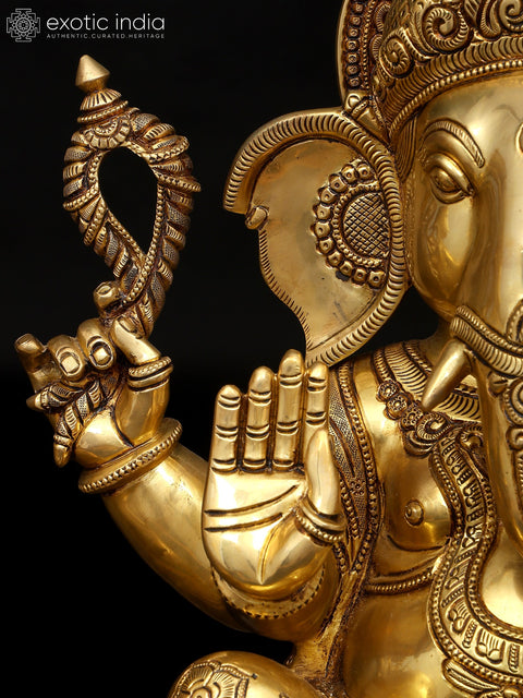 18" Four Armed Blessing Lakshmi - Ganesha Pair | Brass Statues