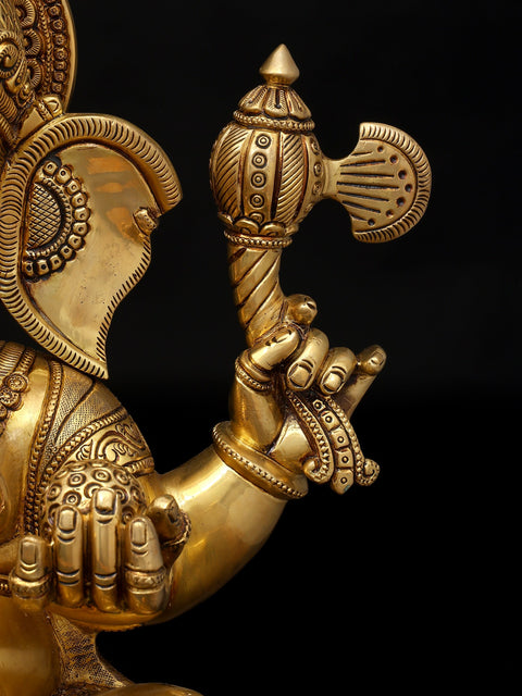 18" Four Armed Blessing Lakshmi - Ganesha Pair | Brass Statues