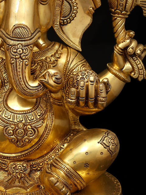 18" Four Armed Blessing Lakshmi - Ganesha Pair | Brass Statues