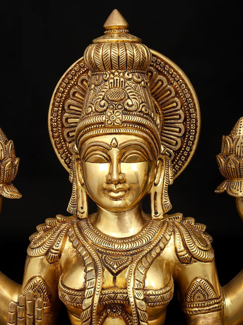18" Four Armed Blessing Lakshmi - Ganesha Pair | Brass Statues