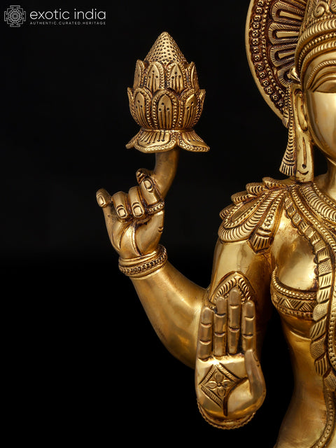 18" Four Armed Blessing Lakshmi - Ganesha Pair | Brass Statues