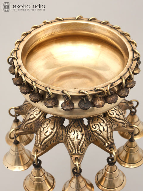 16" Pair of Designer Brass Urli with Dangling Bells | Home Decor