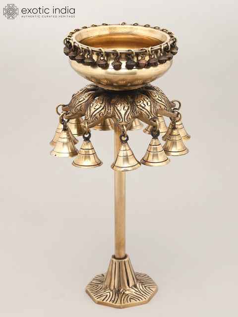 16" Pair of Designer Brass Urli with Dangling Bells | Home Decor