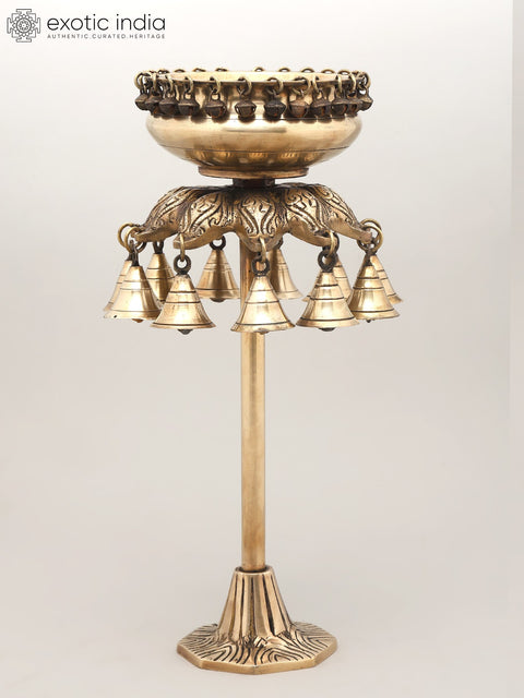 16" Pair of Designer Brass Urli with Dangling Bells | Home Decor