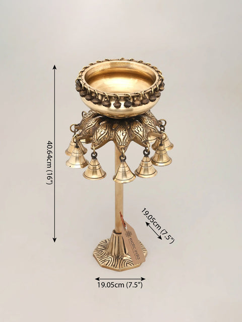 16" Pair of Designer Brass Urli with Dangling Bells | Home Decor