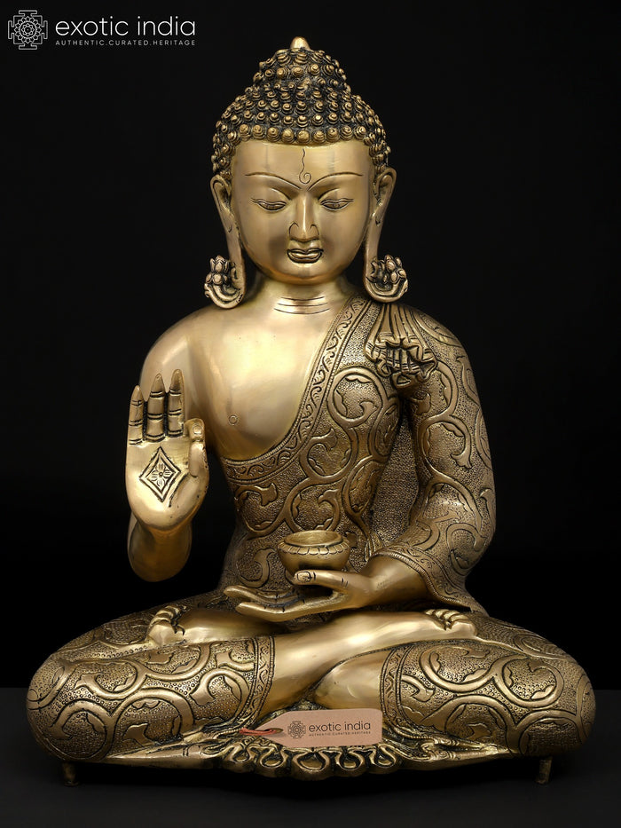 16" Lord Buddha Seated in Vitark Mudra Brass Statue