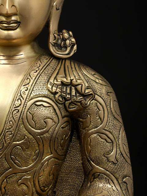 16" Lord Buddha Seated in Vitark Mudra | Brass Statue