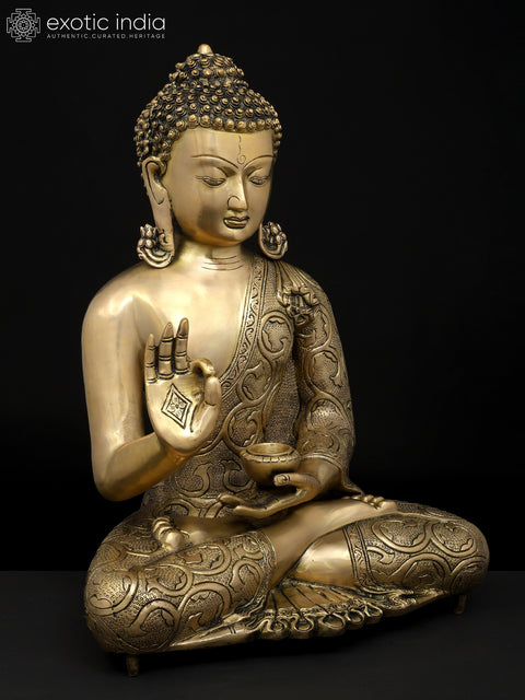 16" Lord Buddha Seated in Vitark Mudra | Brass Statue