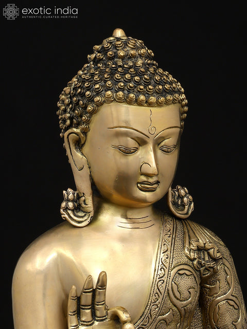 16" Lord Buddha Seated in Vitark Mudra | Brass Statue