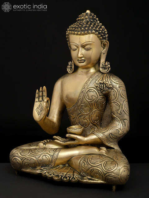16" Lord Buddha Seated in Vitark Mudra | Brass Statue