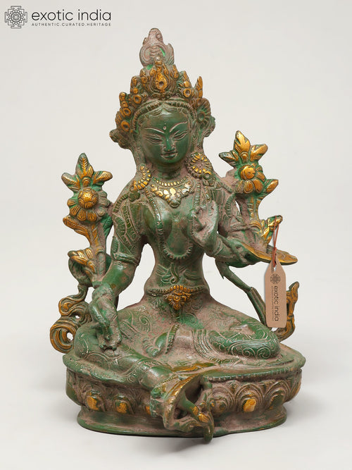 8" Green Tara Tibetan Buddhist Brass Idol for Pooja