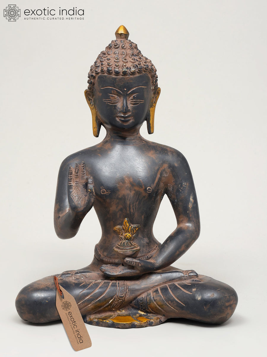 9" Gautam Buddha Vitark Mudra Handmade Brass Idol