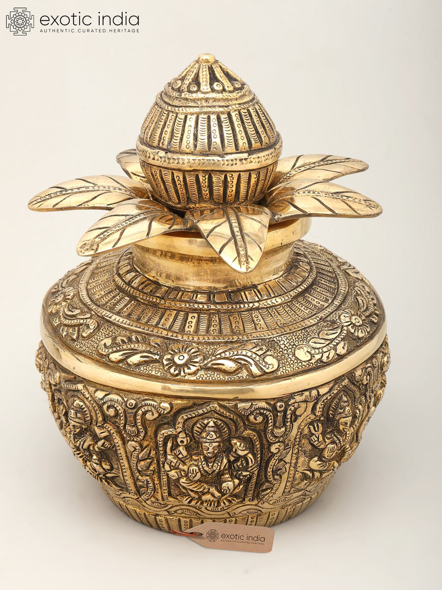 10" Ashtalakshmi Brass Ritual Kalash for Pooja