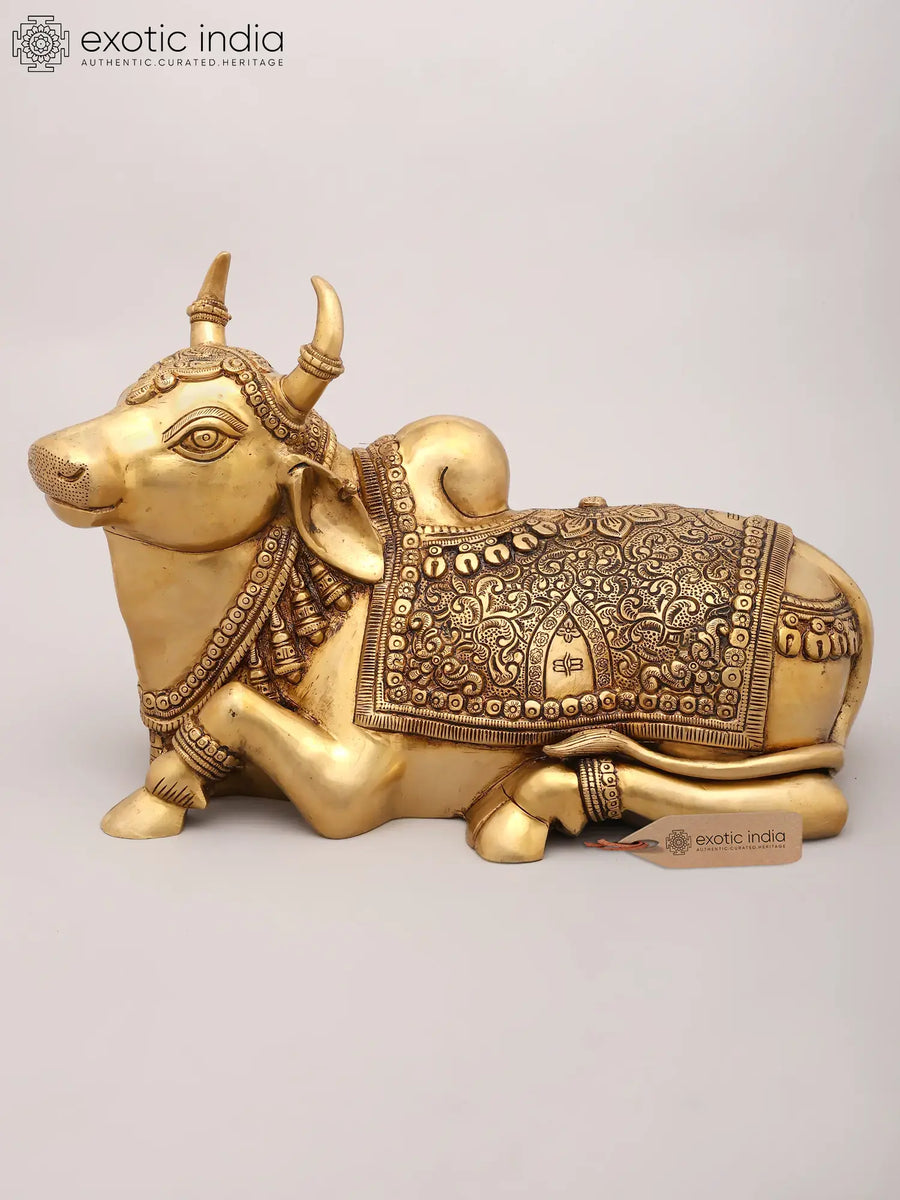 15" Nandi Brass Statue - Handmade Vehicle of Lord Shiva