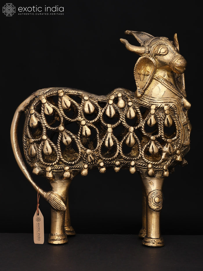 8" Tribal Nandi Brass Statue - Handmade Vahana of Lord Shiva