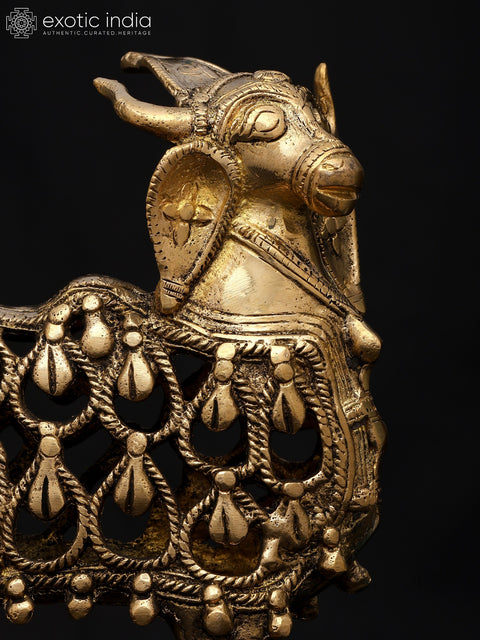 8" Tribal Nandi Statue - Vahana of Lord Shiva | Brass Statue