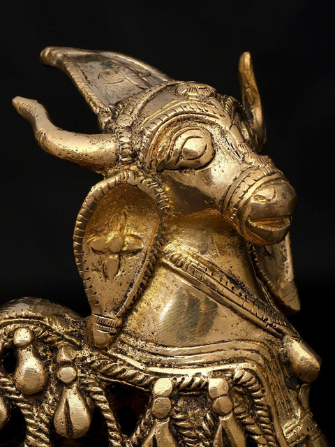 8" Tribal Nandi Statue - Vahana of Lord Shiva | Brass Statue