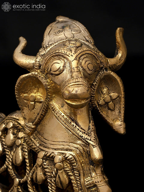 8" Tribal Nandi Statue - Vahana of Lord Shiva | Brass Statue