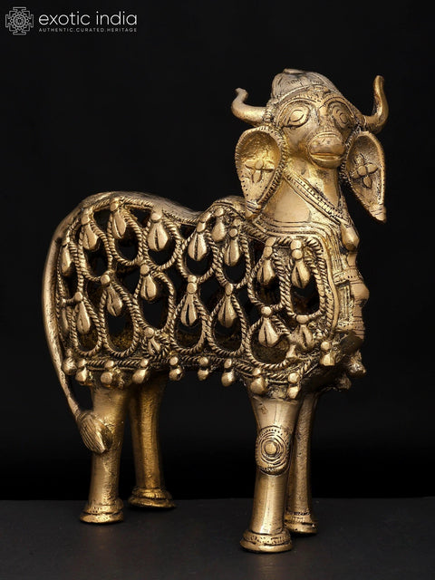 8" Tribal Nandi Statue - Vahana of Lord Shiva | Brass Statue