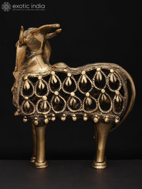 8" Tribal Nandi Statue - Vahana of Lord Shiva | Brass Statue