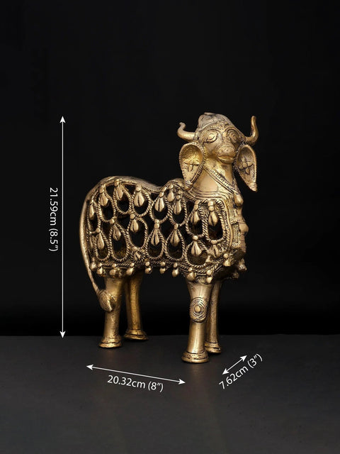 8" Tribal Nandi Statue - Vahana of Lord Shiva | Brass Statue