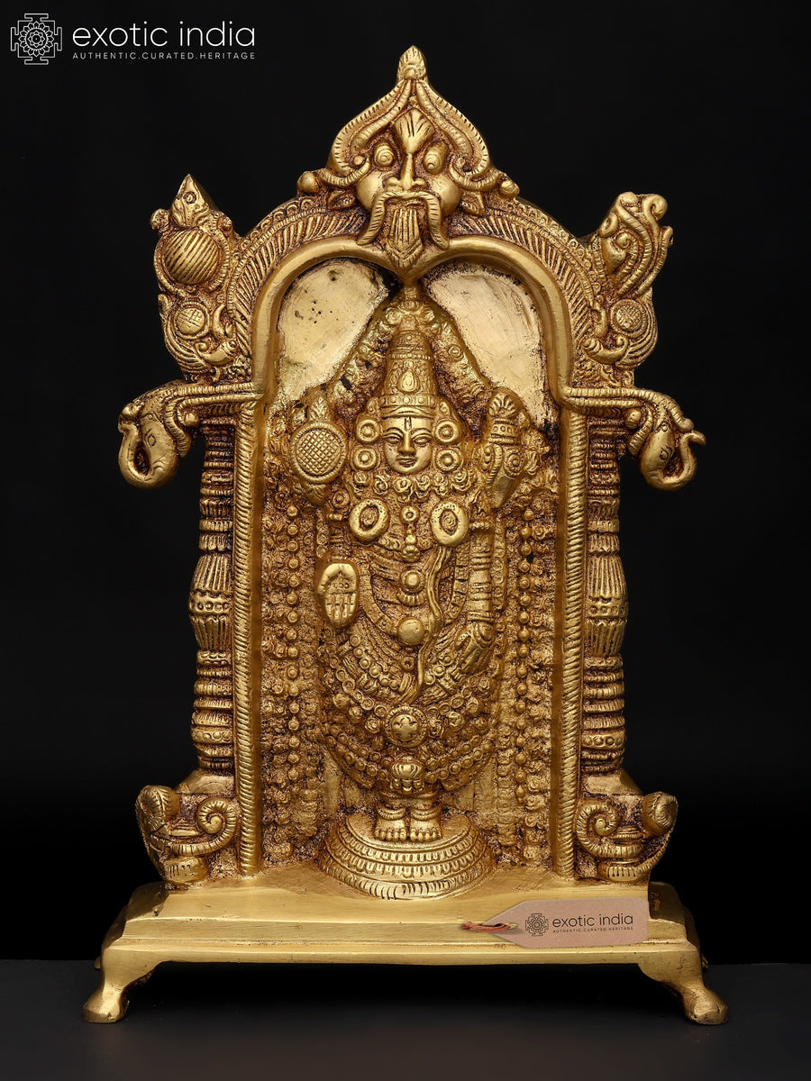 10" Tirupati Balaji Venkateshvara Brass Statue with Kirtimukha Arch